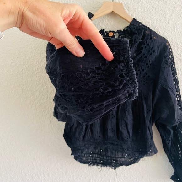 Free People Navy Eyelet Cut Out Blouse - Picture 6 of 9